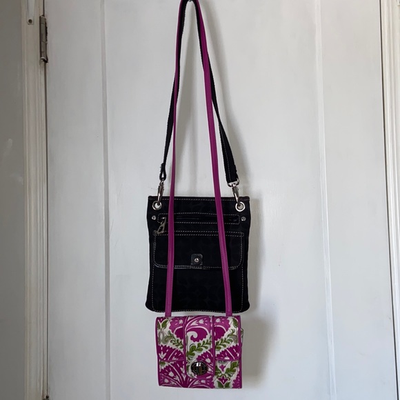 Fossil & Vera Bradley 2 crossbody black canvas and floral print EUC - Picture 2 of 16
